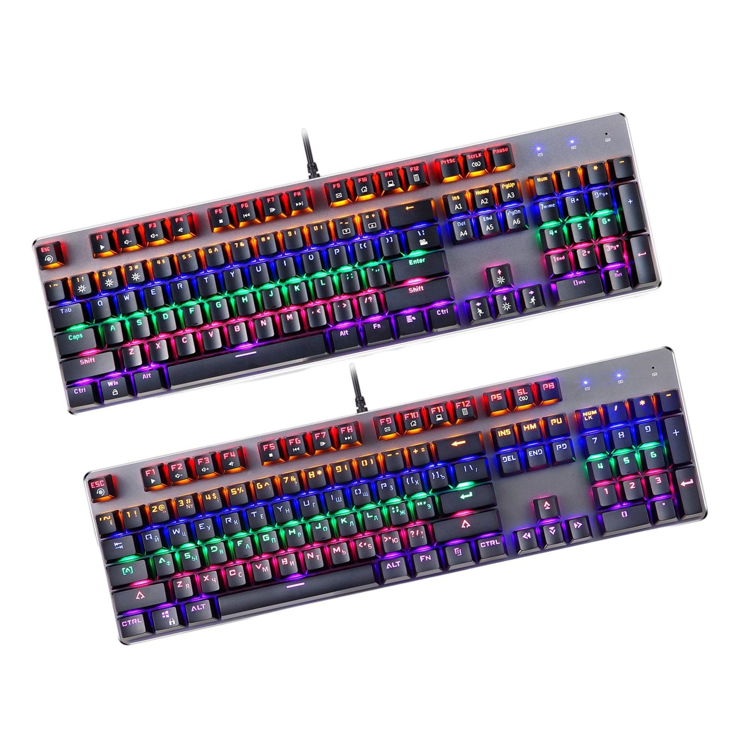 Mechanical Keyboard LED Wired 104 Keys for Office Gaming PC English Russian