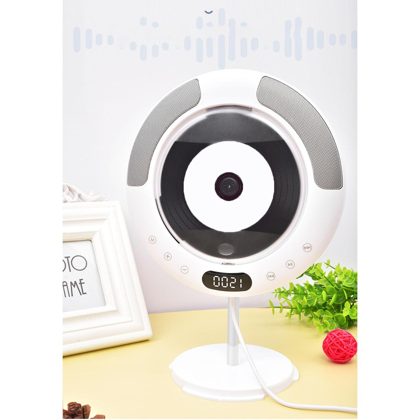 CD Player Portable Built-in Dual Speakers Wall Mountable for Home Decor