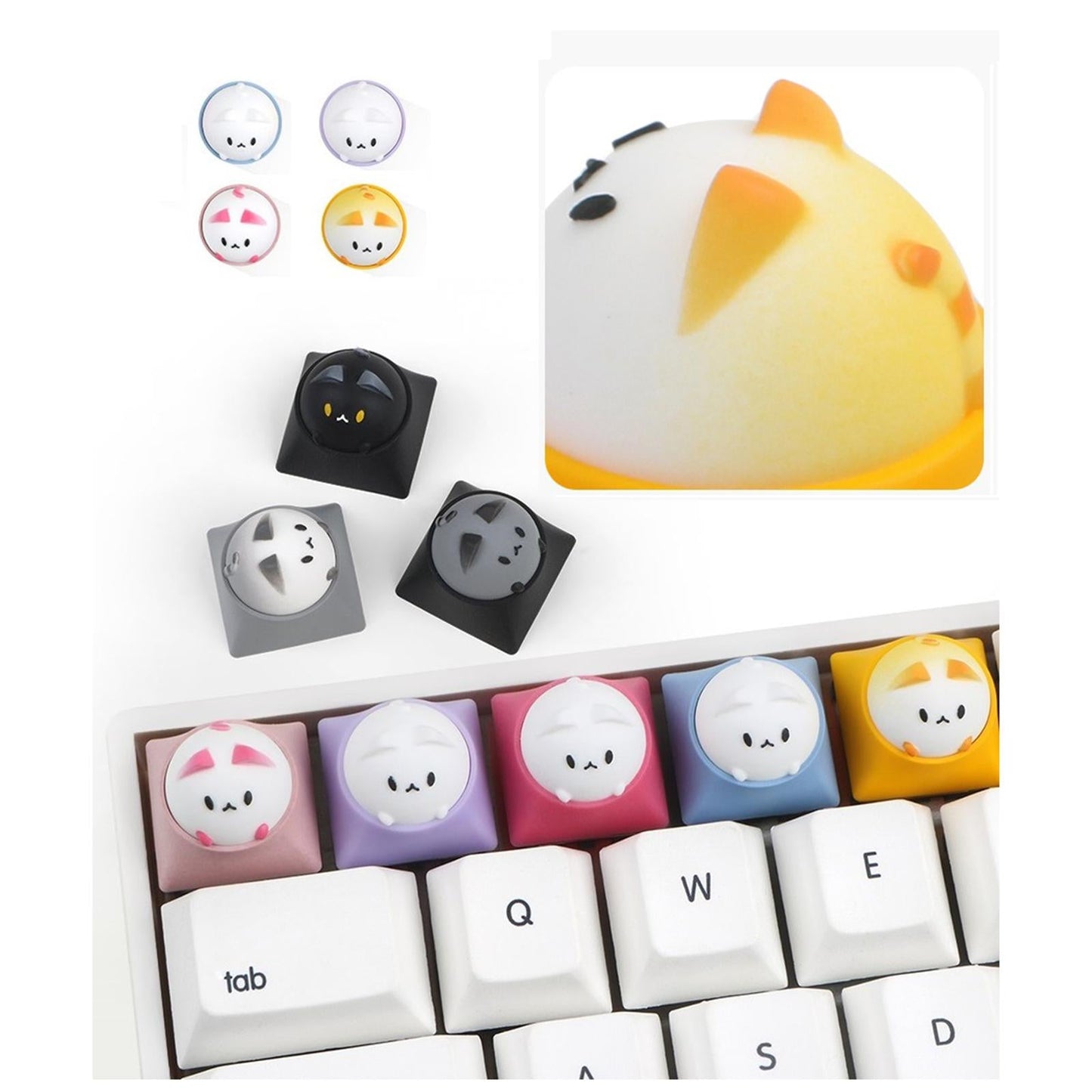 Cat Keycap Resin for DIY Key Custom Gaming Keycaps Kids Gifts Black Grey