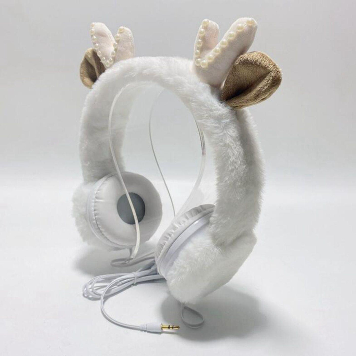 Wired Plush Antlers Headset with Microphone HiFi for Gaming Kid Adult White