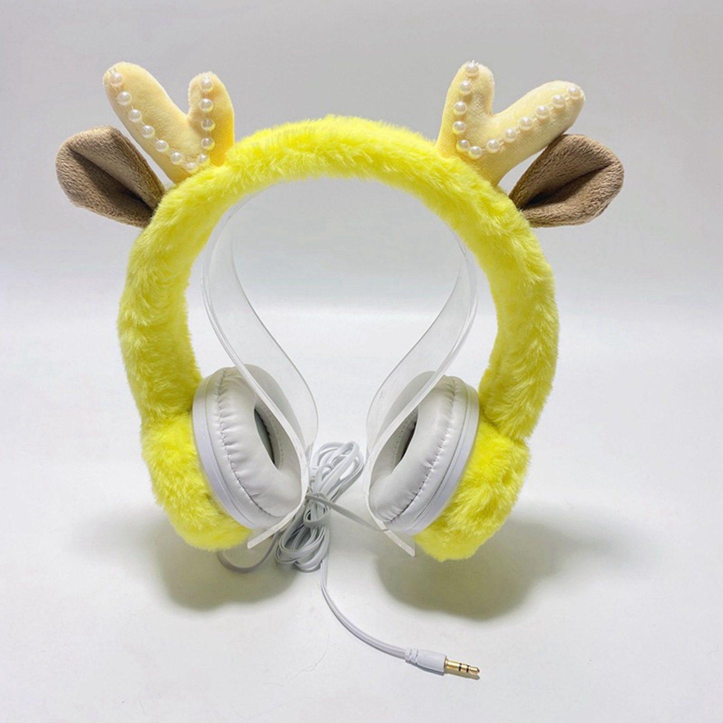 Wired Plush Antlers Headset with Microphone HiFi for Gaming Kid Adult Yellow