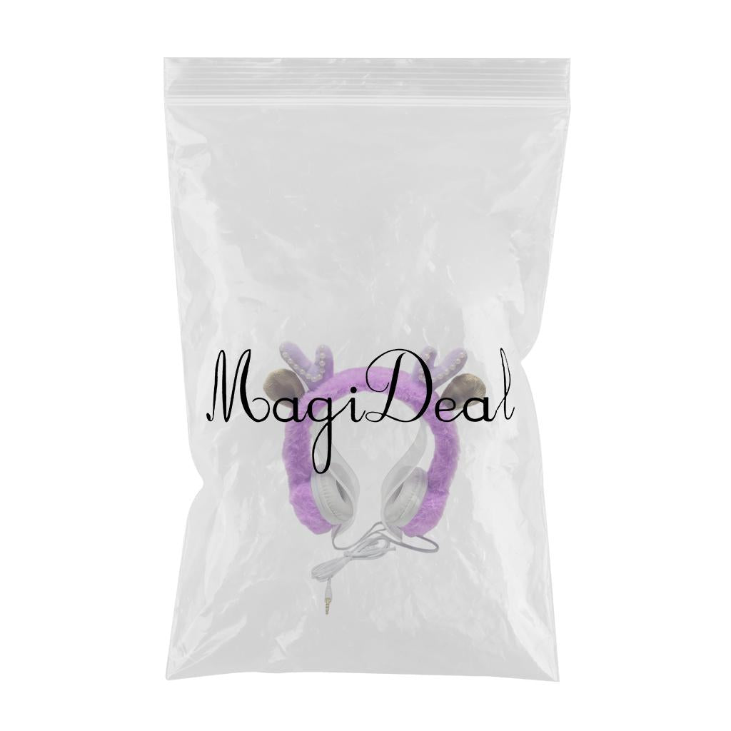 Wired Plush Antlers Headset with Microphone HiFi for Gaming Kid Adult Purple