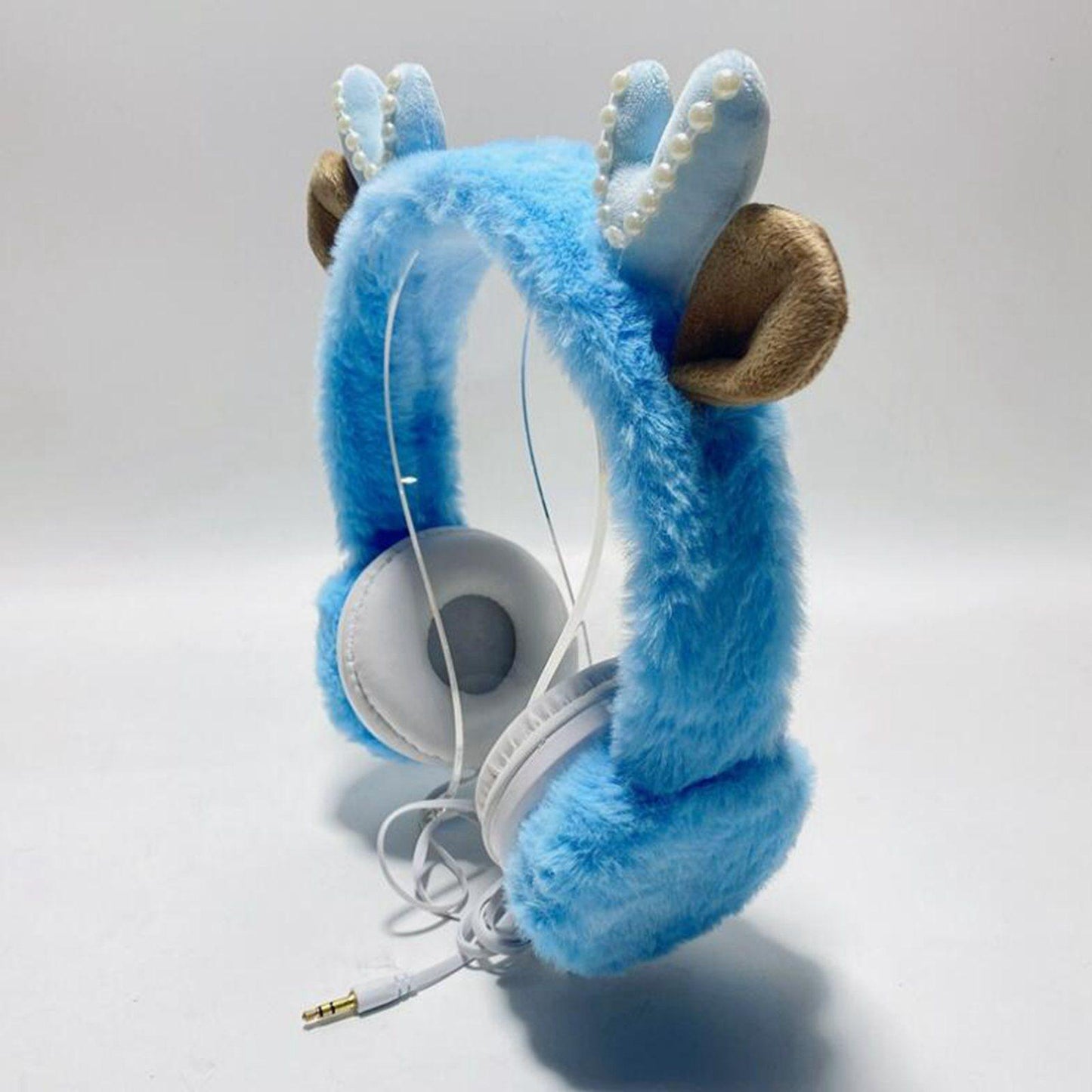 Wired Plush Antlers Headset with Microphone HiFi for Gaming Kid Adult Blue