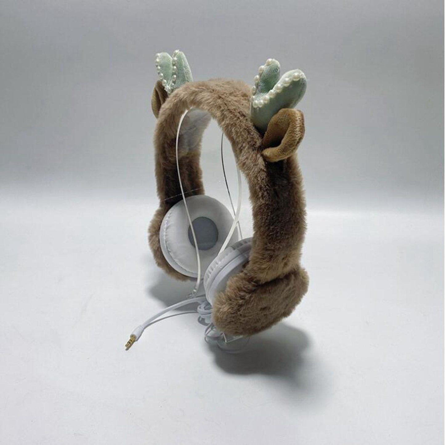 Wired Plush Antlers Headset with Microphone HiFi for Gaming Kid Adult Coffee