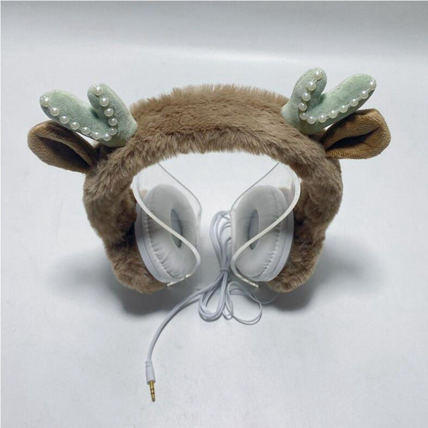 Wired Plush Antlers Headset with Microphone HiFi for Gaming Kid Adult Coffee