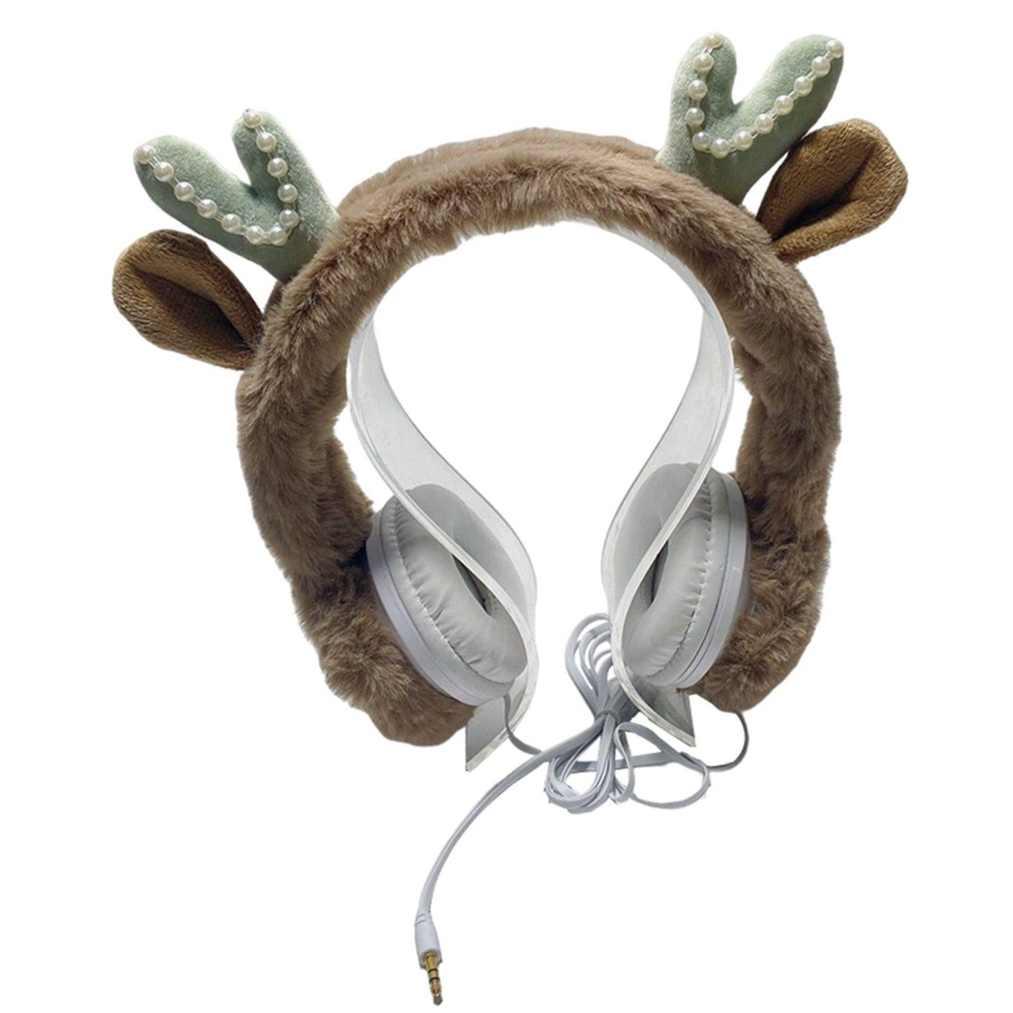 Wired Plush Antlers Headset with Microphone HiFi for Gaming Kid Adult Coffee