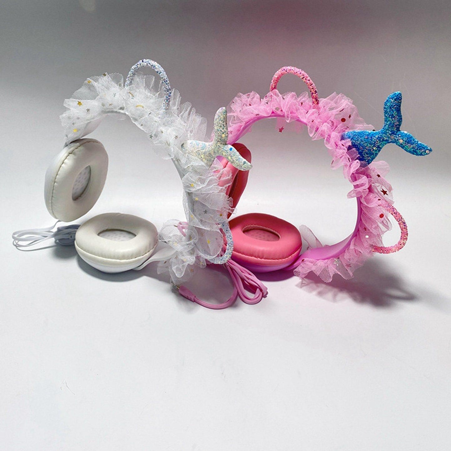Wired Mermaid Headset HiFi with Mic for Gaming Mobile Phones Kid Adult White