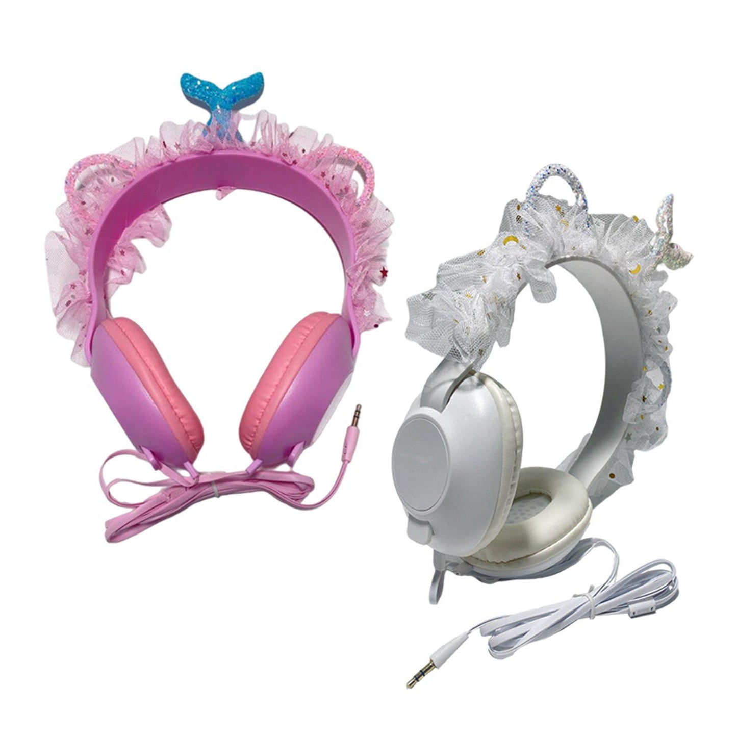 Wired Mermaid Headset HiFi with Mic for Gaming Mobile Phones Kid Adult White