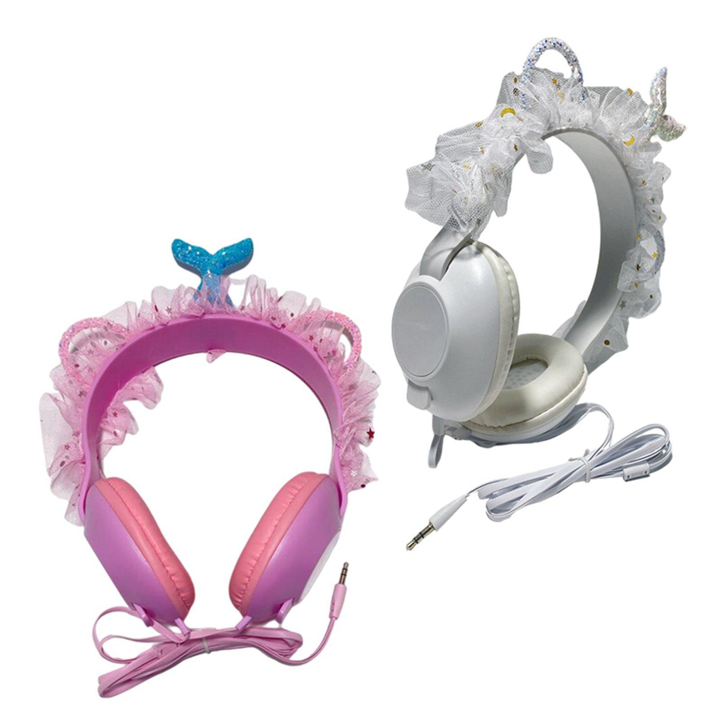 Wired Mermaid Headset HiFi with Mic for Gaming Mobile Phones Kid Adult White