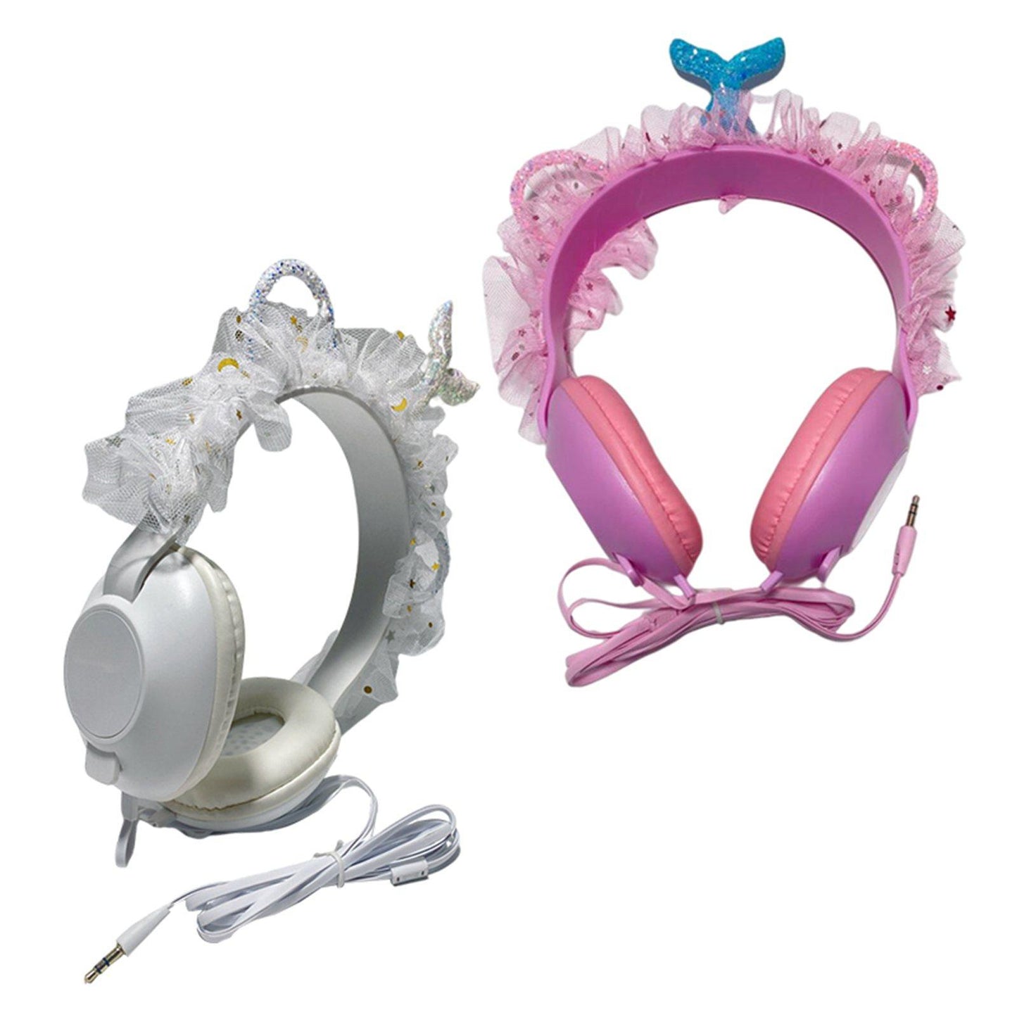 Wired Mermaid Headset HiFi with Mic for Gaming Mobile Phones Kid Adult White