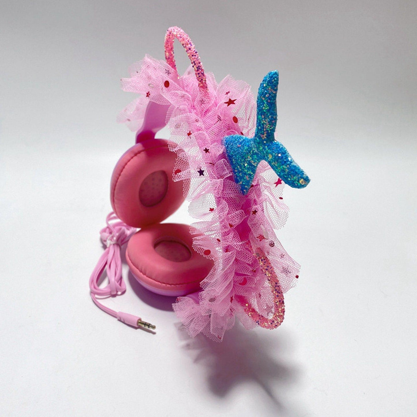 Wired Mermaid Headset HiFi with Mic for Gaming Mobile Phones Kid Adult Pink