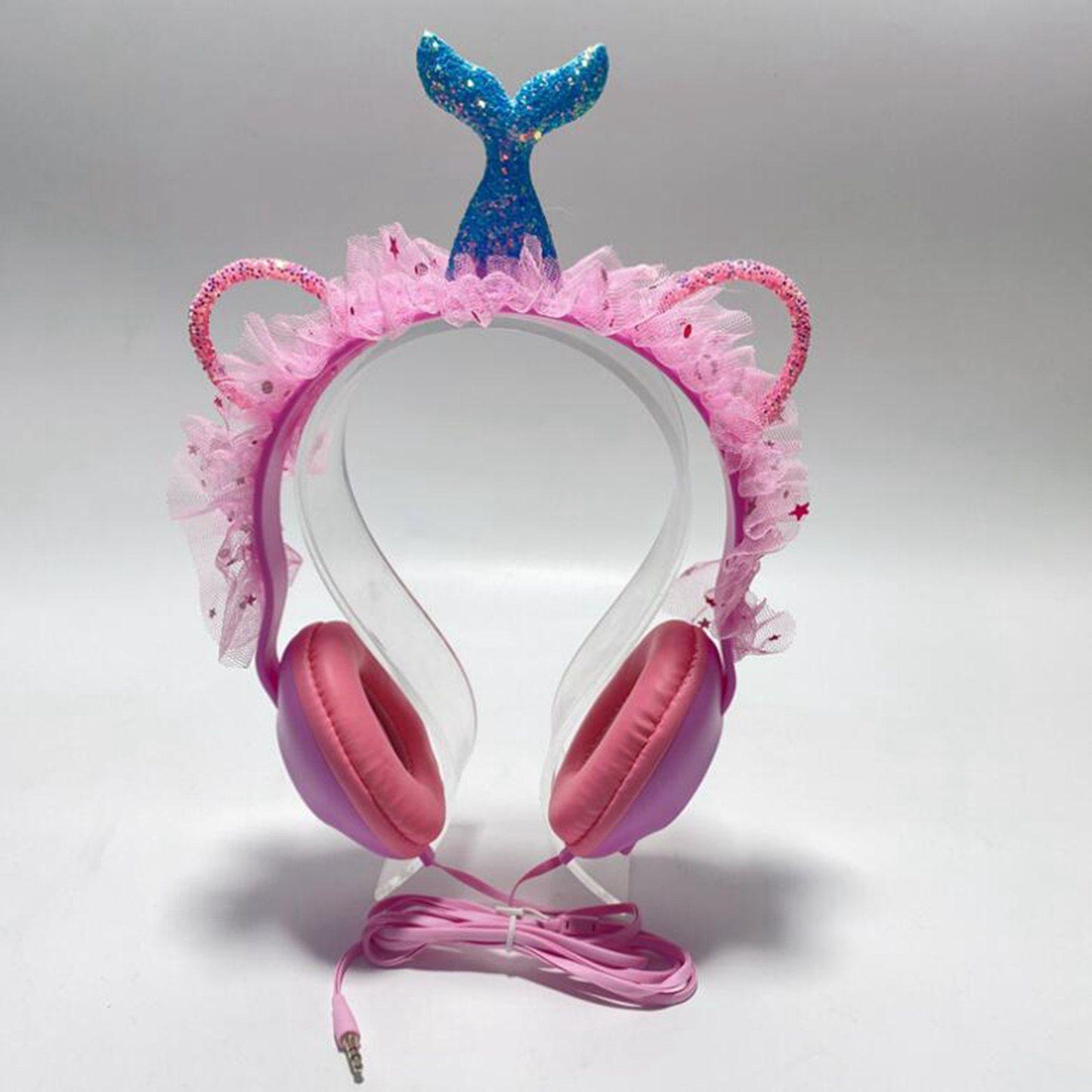 Wired Mermaid Headset HiFi with Mic for Gaming Mobile Phones Kid Adult Pink