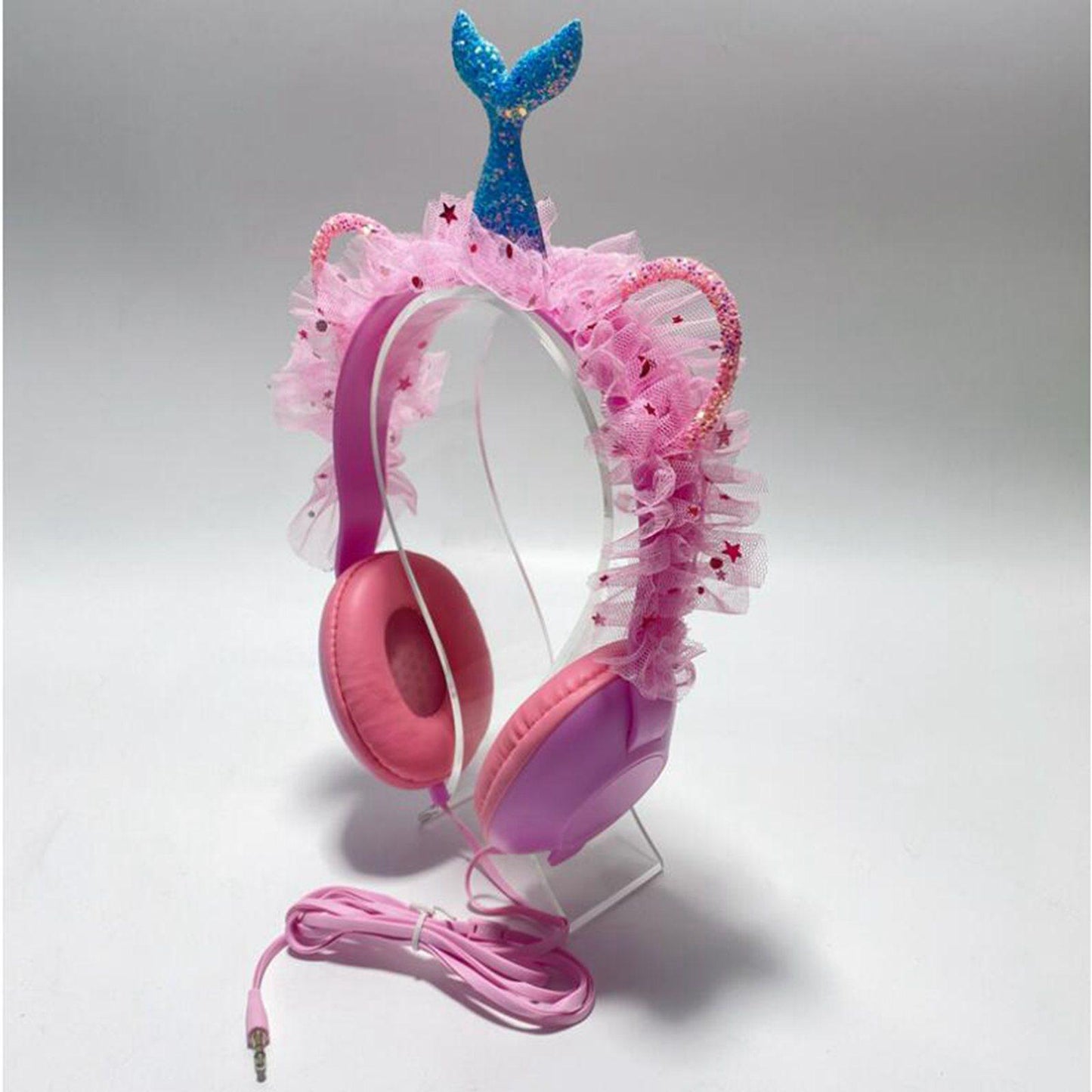 Wired Mermaid Headset HiFi with Mic for Gaming Mobile Phones Kid Adult Pink