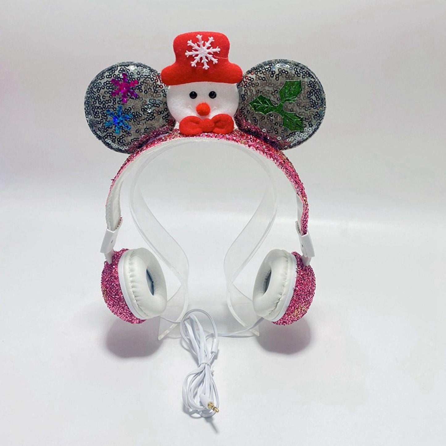 Wired Snowman Headset HiFi with Mic for Gaming Laptops Kids Adults Pink