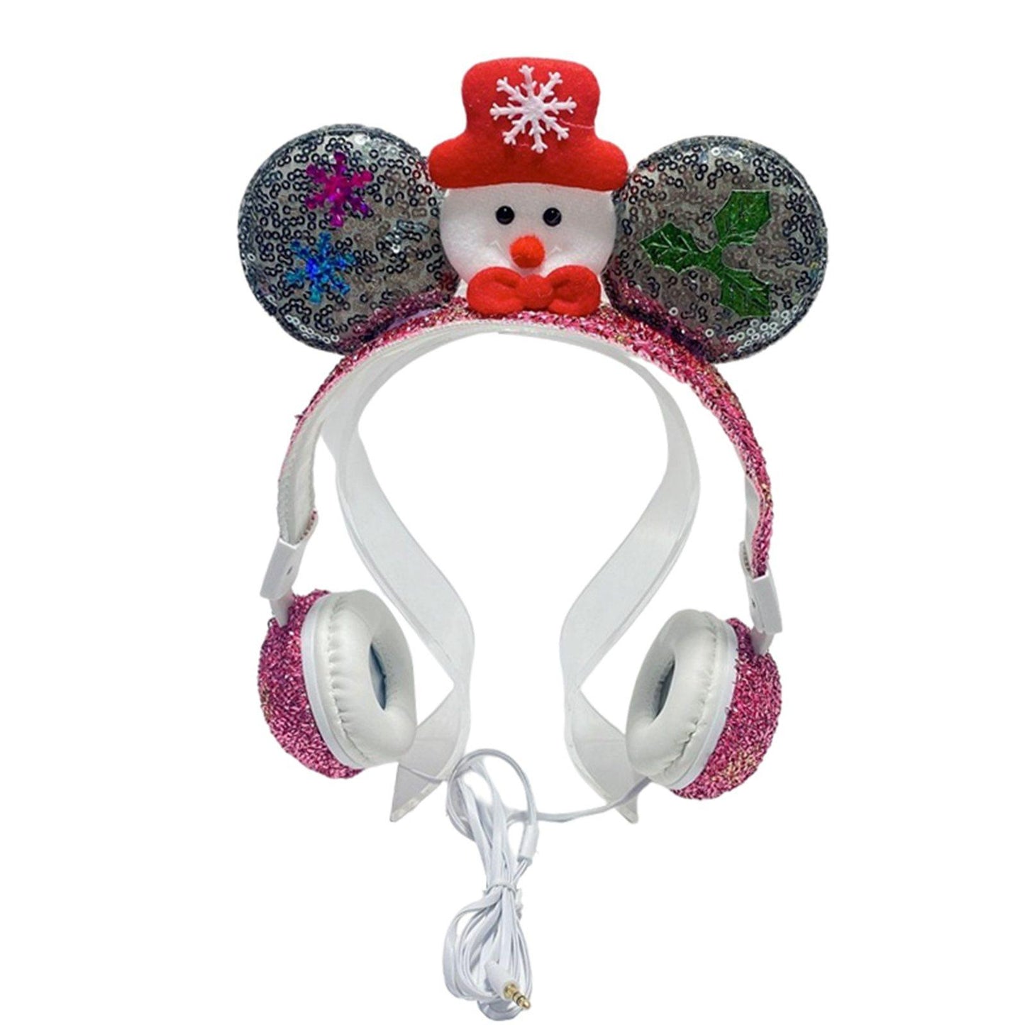 Wired Snowman Headset HiFi with Mic for Gaming Laptops Kids Adults Pink