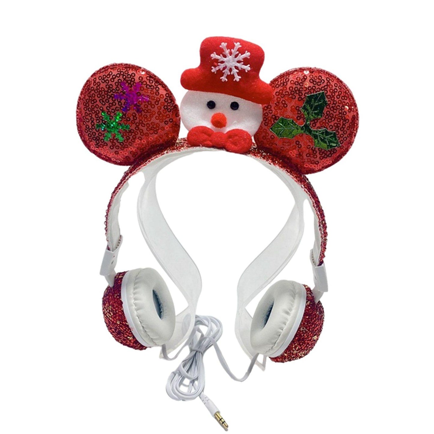 Wired Snowman Headset HiFi with Mic for Gaming Laptops Kids Adults Red