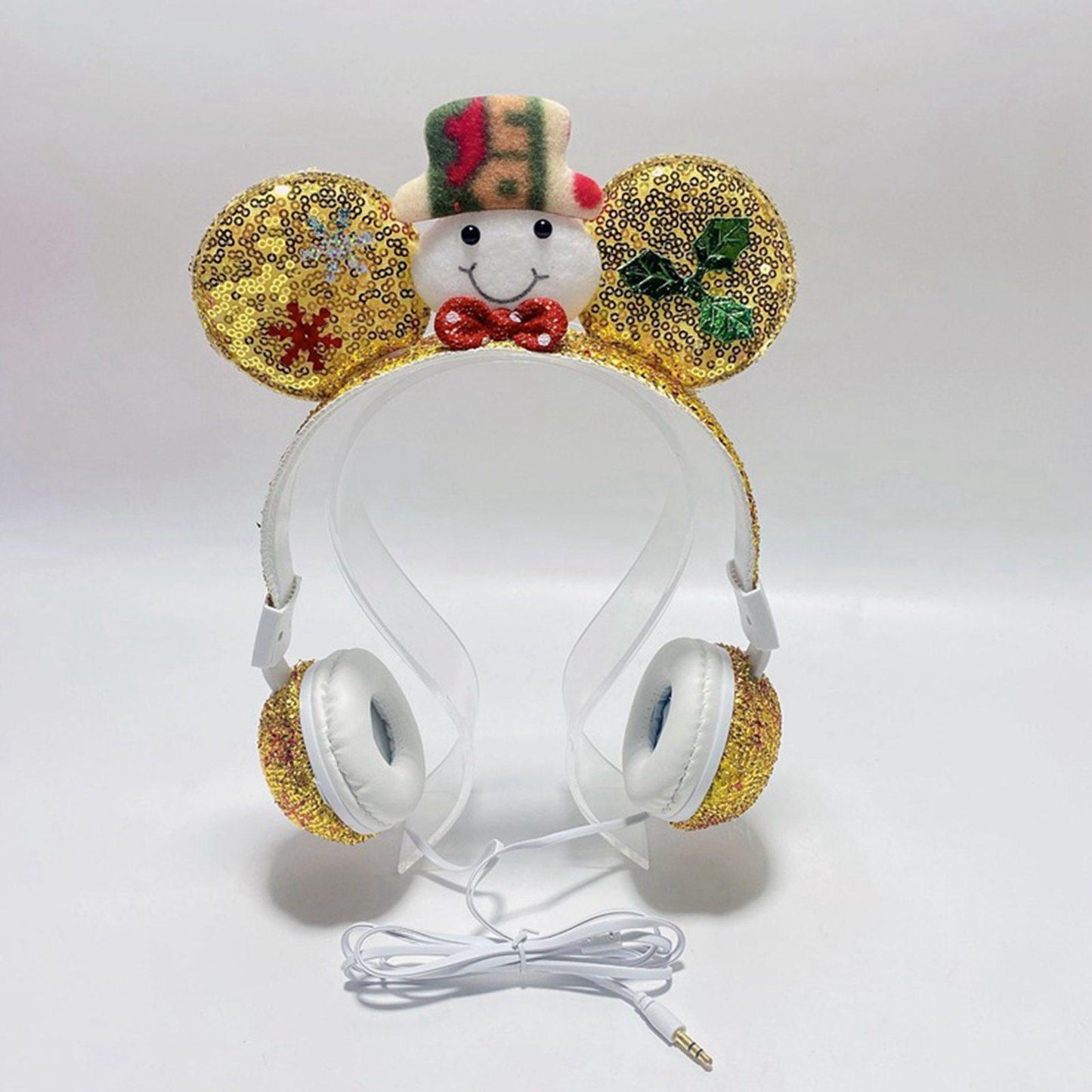 Wired Snowman Headset HiFi with Mic for Gaming Laptops Kids Adults Golden