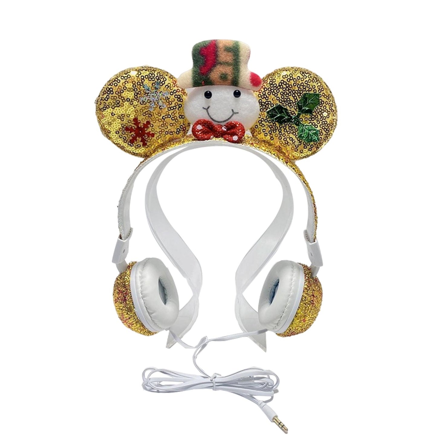 Wired Snowman Headset HiFi with Mic for Gaming Laptops Kids Adults Golden