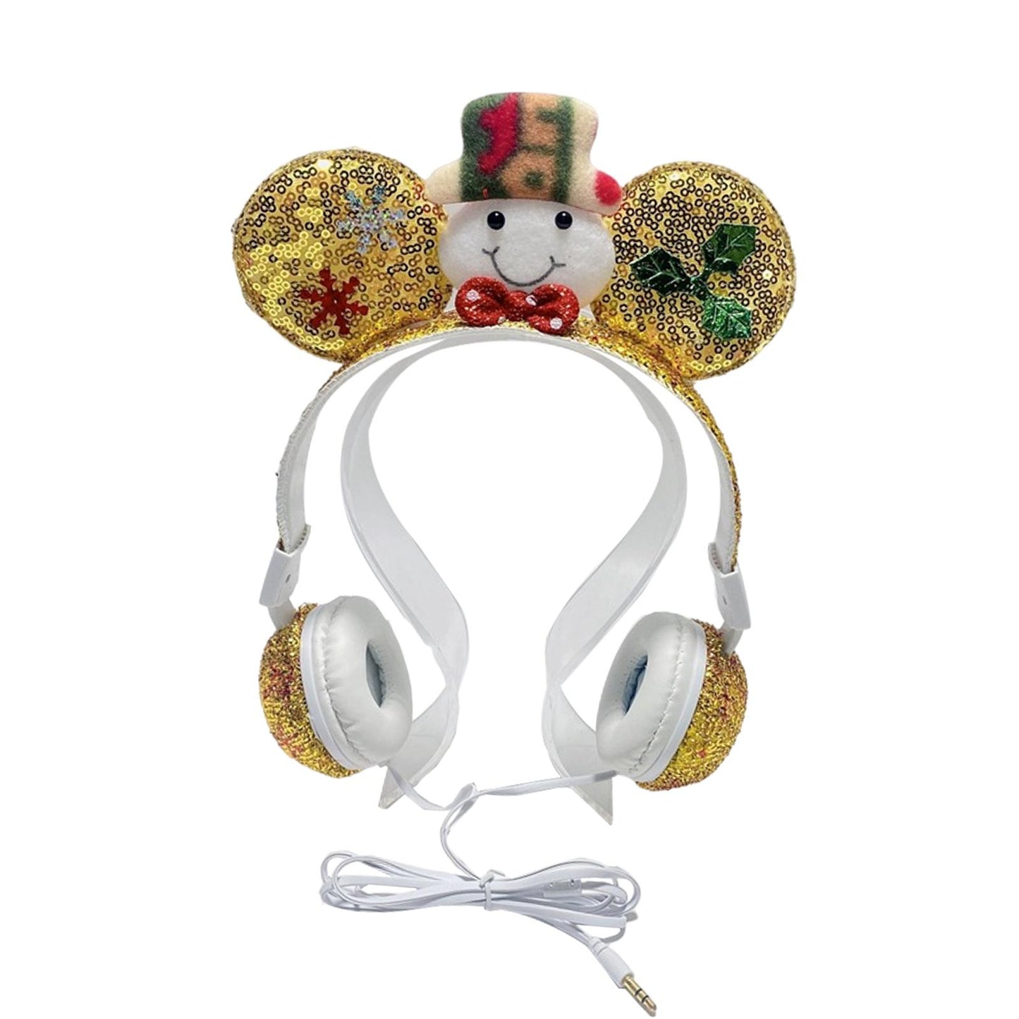 Wired Snowman Headset HiFi with Mic for Gaming Laptops Kids Adults Golden