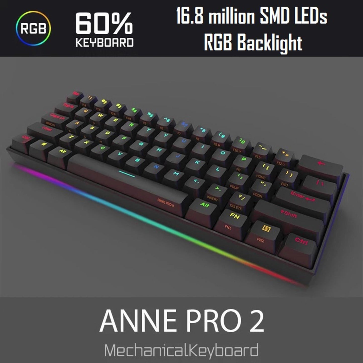 Anne Pro2 Bluetooth RGB 61Keys Mini Mechanical Keyboard W CAPs Brown Axis