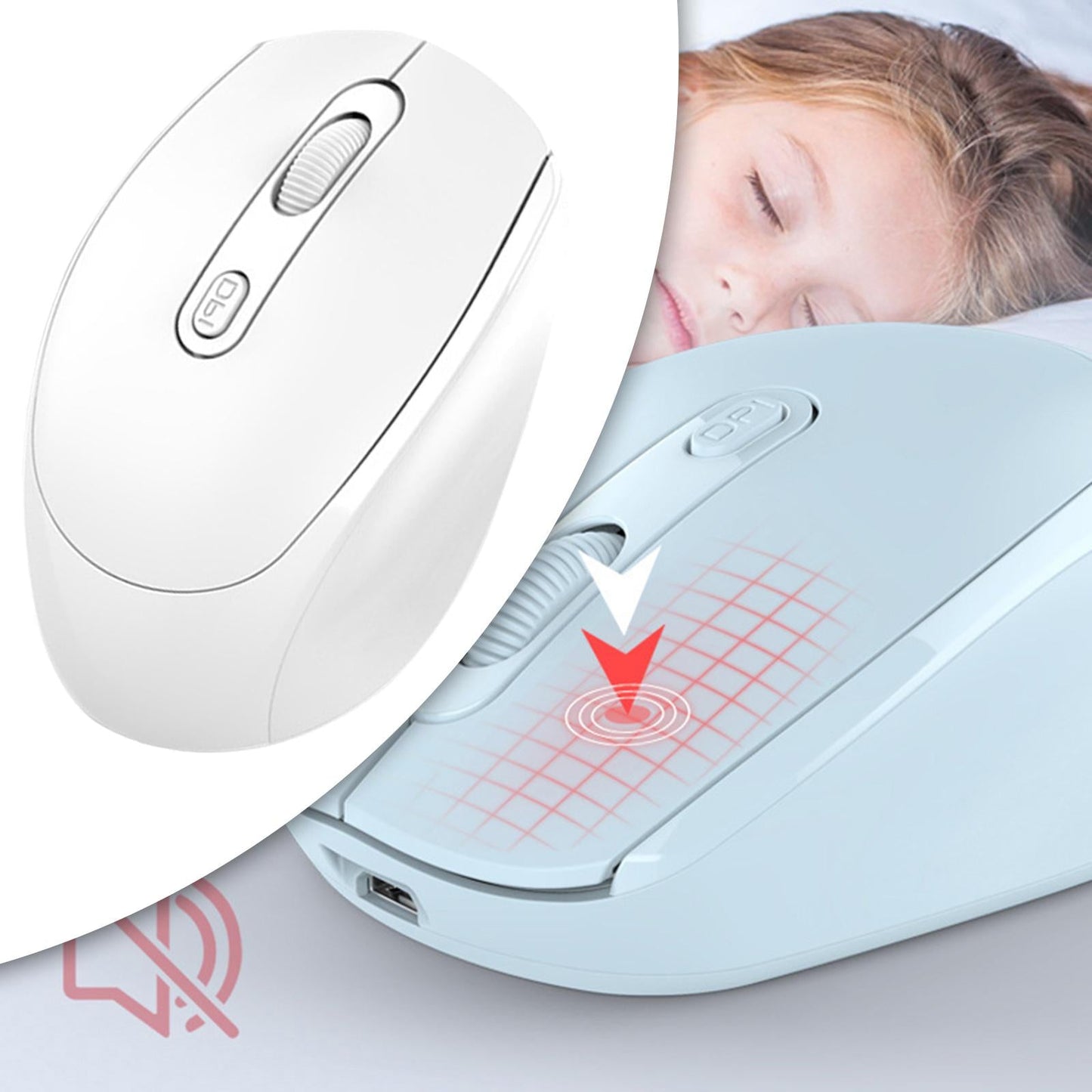 2.4G Wireless Mouse Slim with USB Receiver Portable for Pc Laptop White