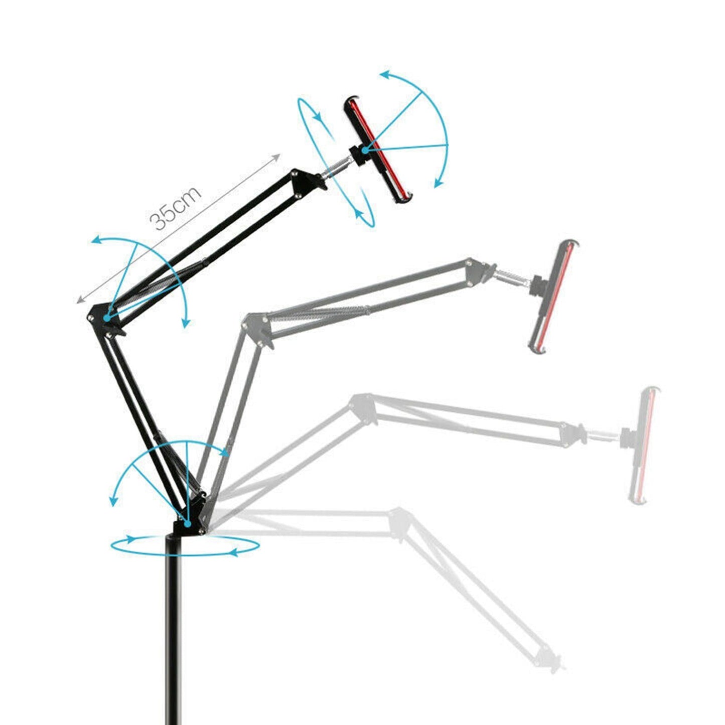 Hands Free Floor Stand Adjustable Bed Clip Holder For Tablet Black 175cm