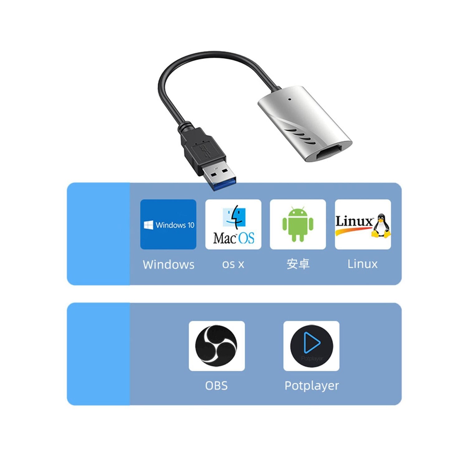 4K 60Hz Capture Card HDMI to USB3.0 1080P for Online Meeting Recording