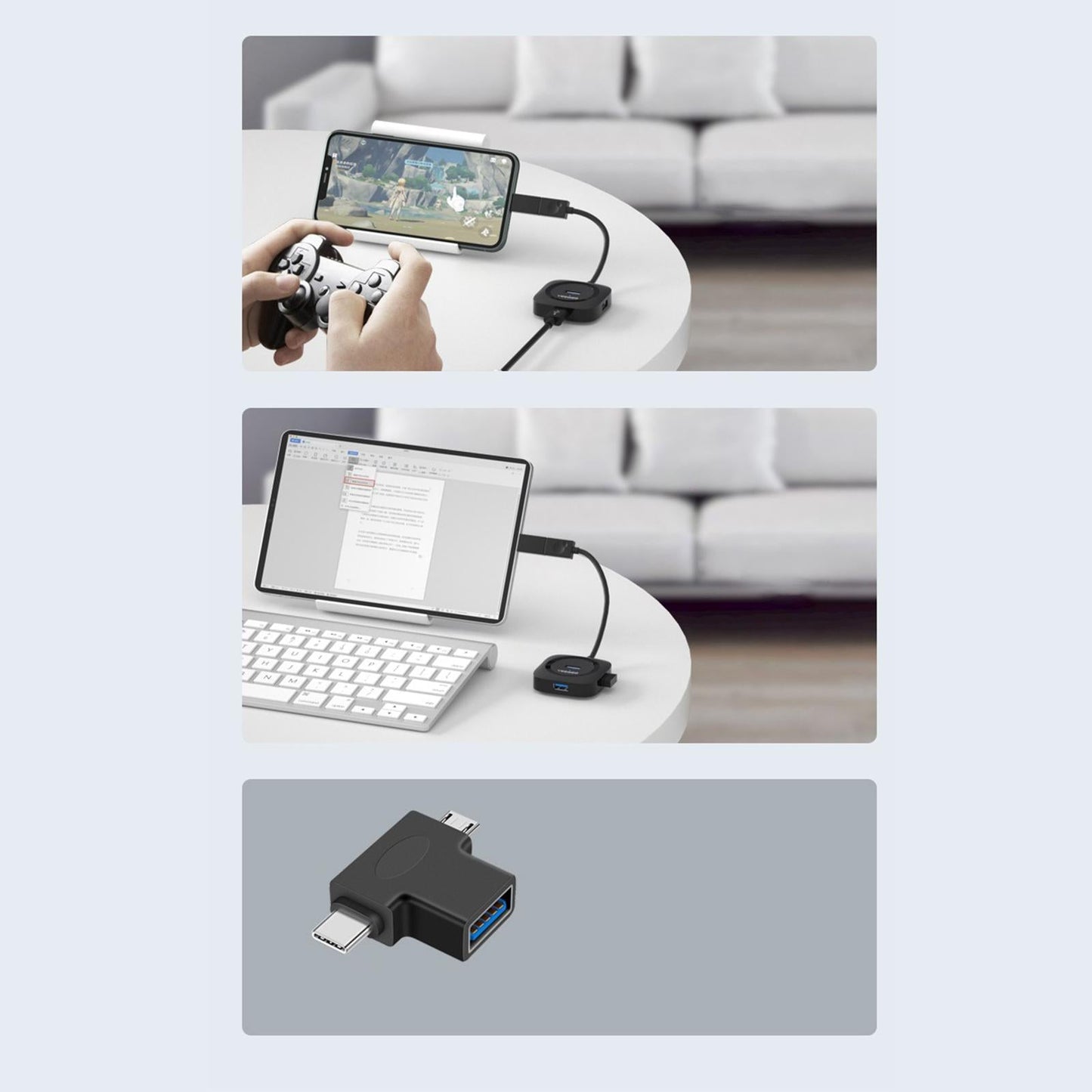 4 Ports USB Hub Connectors Expansion for Laptop USB3.0 black 0.2m