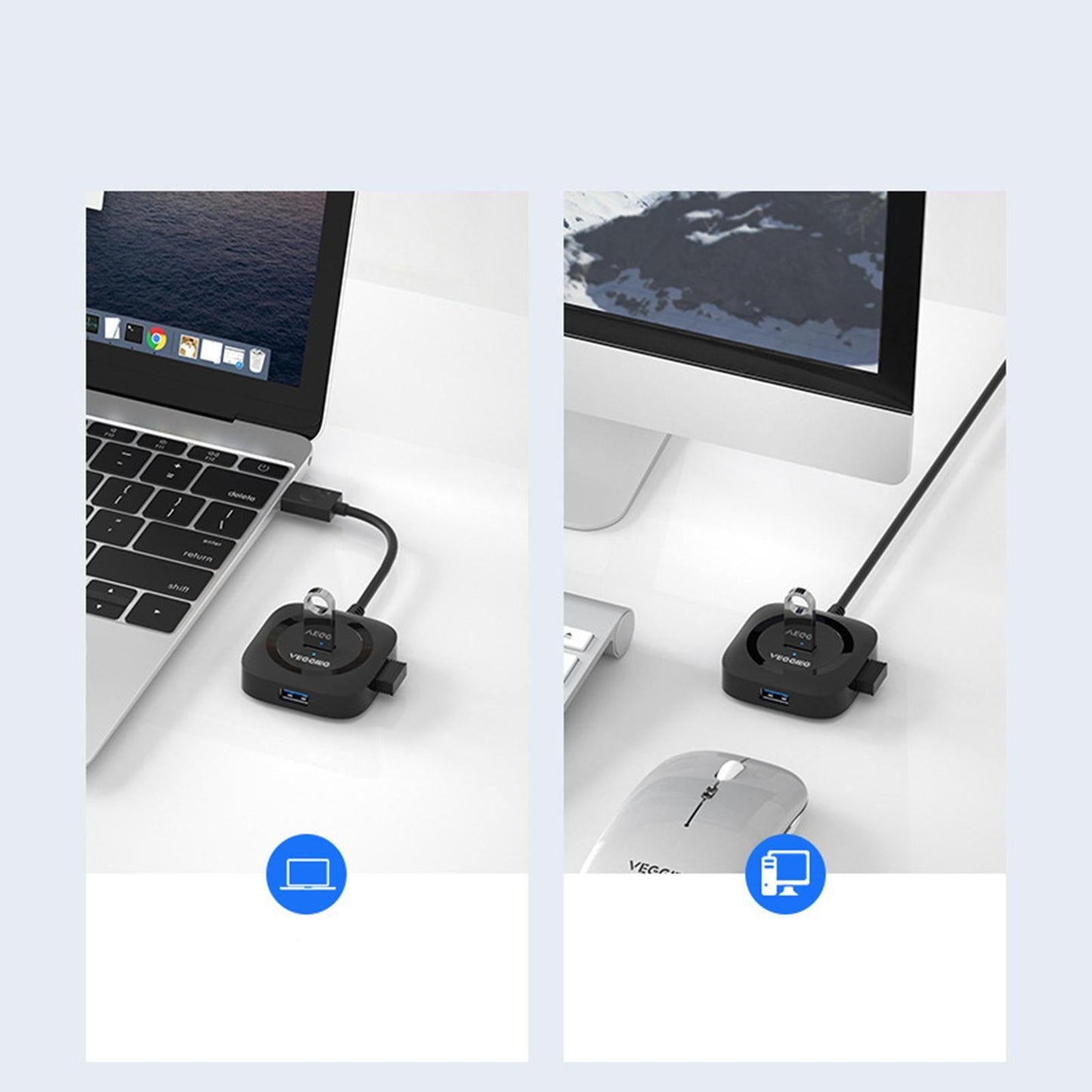 4 Ports USB Hub Connectors Expansion for Laptop USB3.0 black 2m