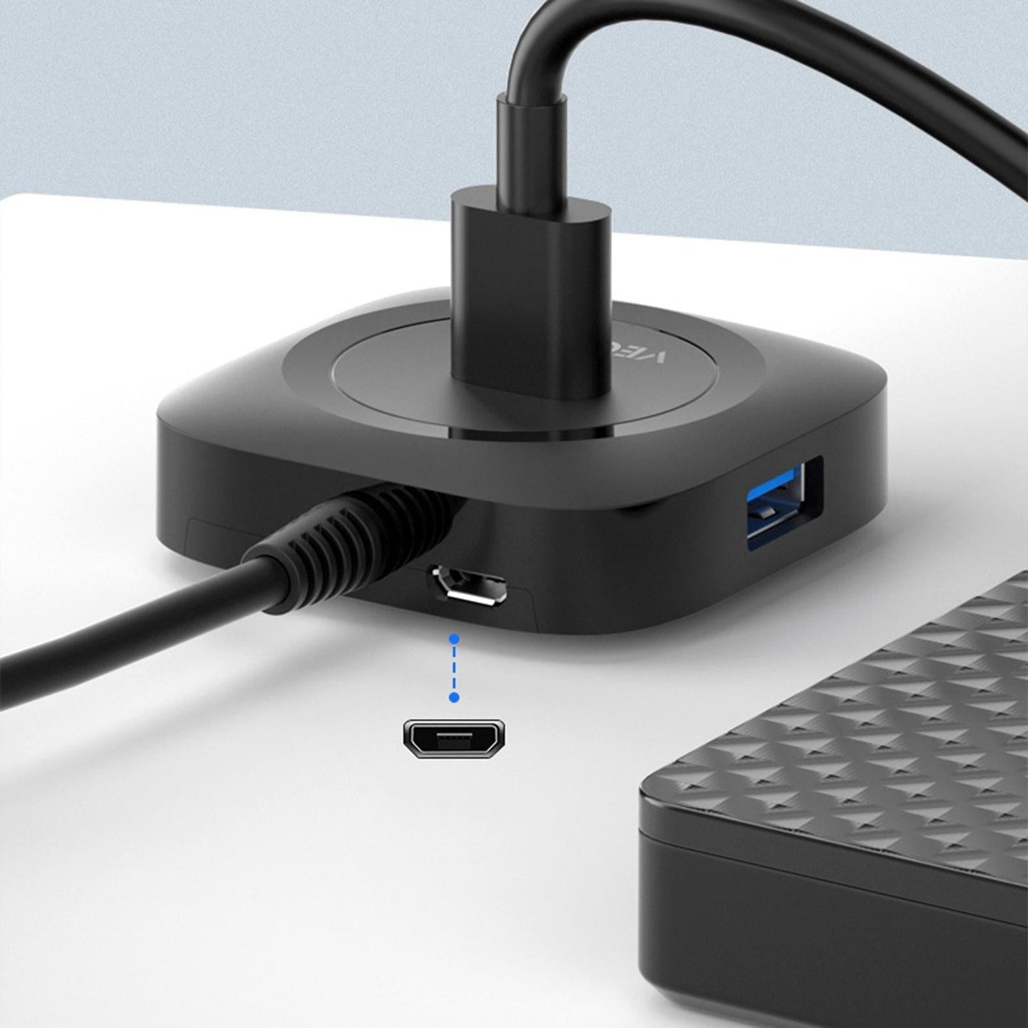 4 Ports USB Hub Connectors Expansion for Laptop USB3.0 black 2m