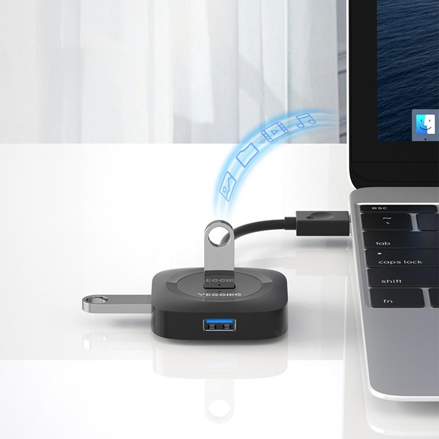 4 Ports USB Hub Connectors Expansion for Laptop USB3.0 black 2m