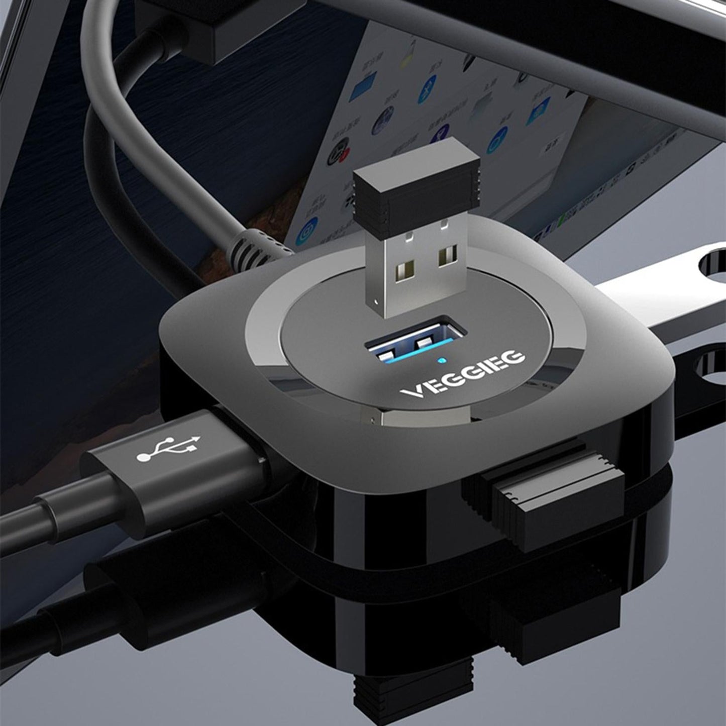 4 Ports USB Hub Connectors Expansion for Laptop USBC 2.0 black 0.2m