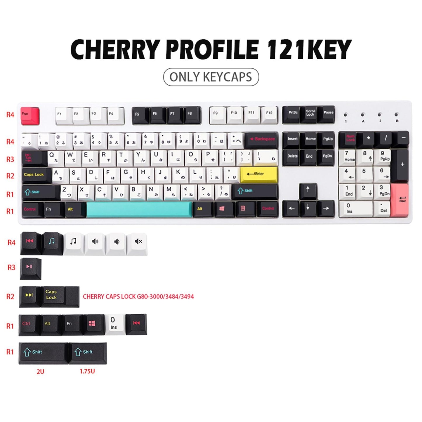 121 Keys Set PBT Key Caps Keycaps for Cherry MX Mechanical Keyboard Japanese