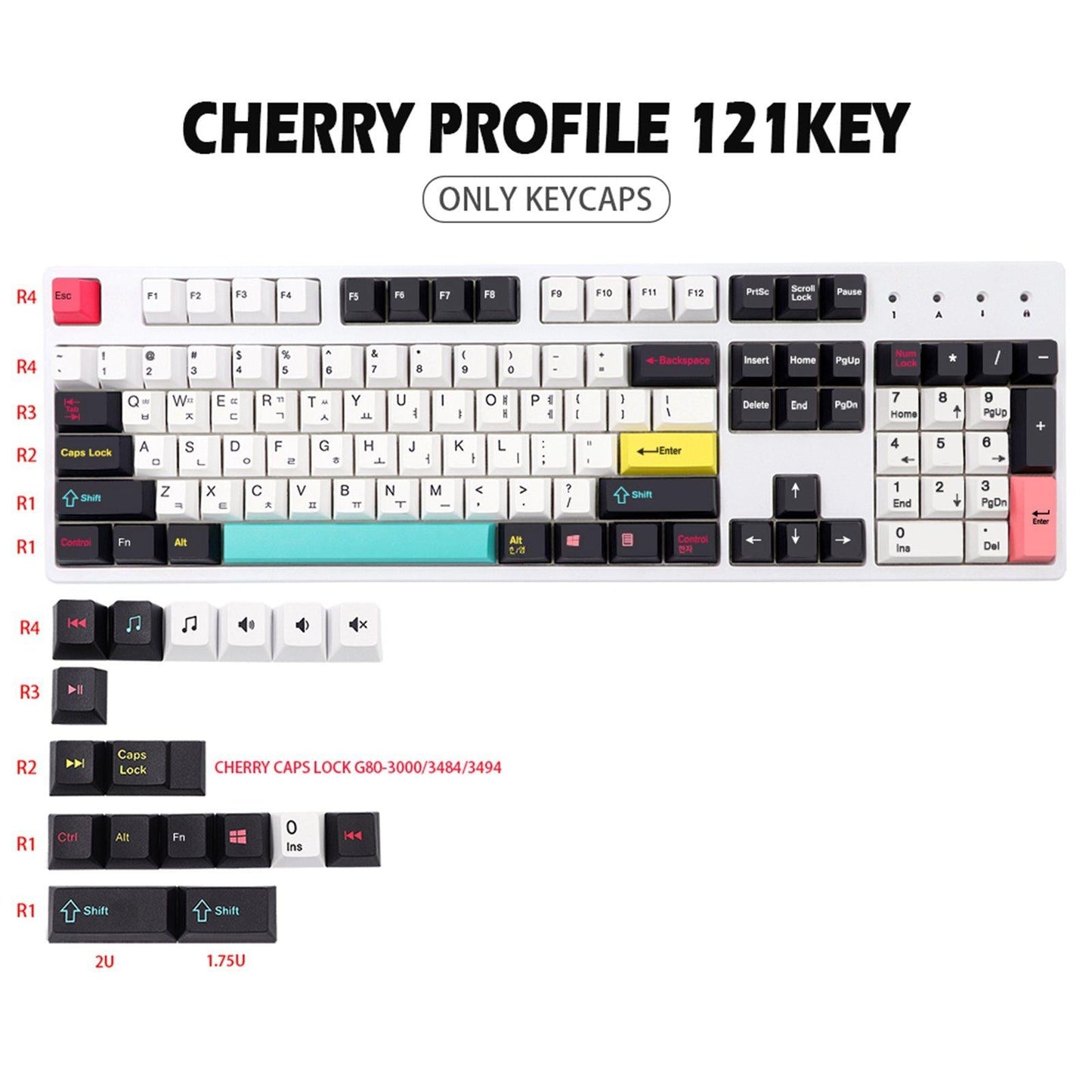 121 Keys Set PBT Key Caps Keycaps for Cherry MX Mechanical Keyboard Korean