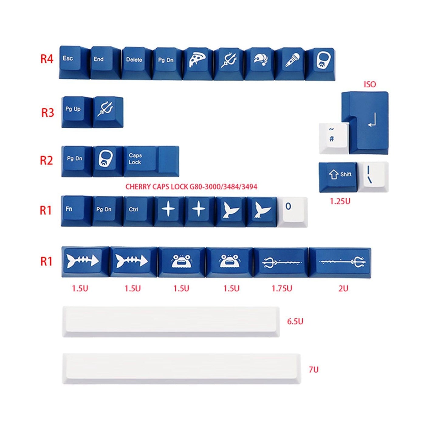 138 Keys Dye-sub PBT Keycaps for Mechanical Keyboard K65 K70 6.5u 7u Space