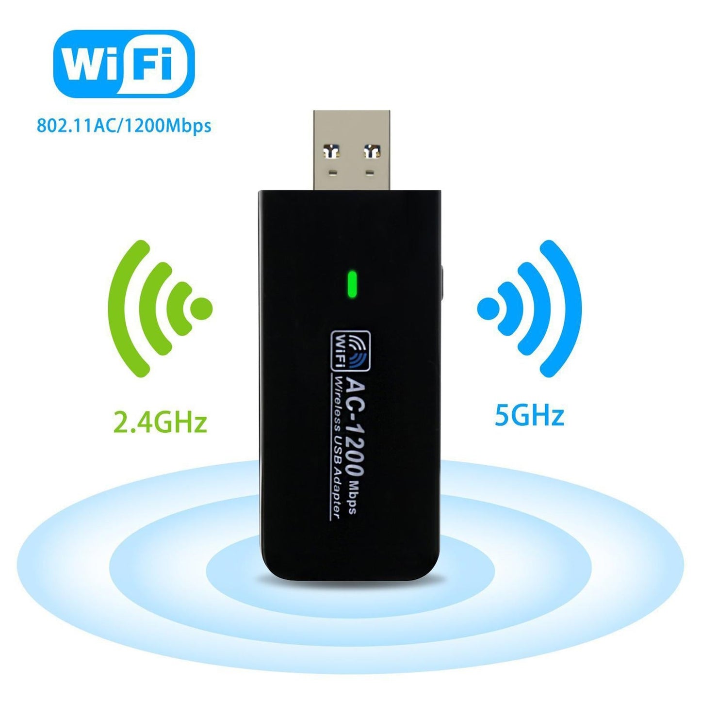 AC 1200Mbps Adapter USB WiFi Wireless Network Card 5GHz & 2.4G for Computer