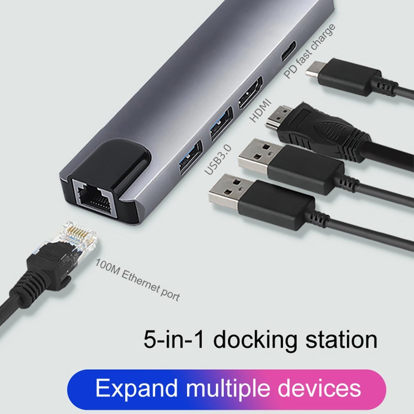 USB C Hub 5 in 1 Type C Docking Station HDMI for Laptops Phone USB C Device