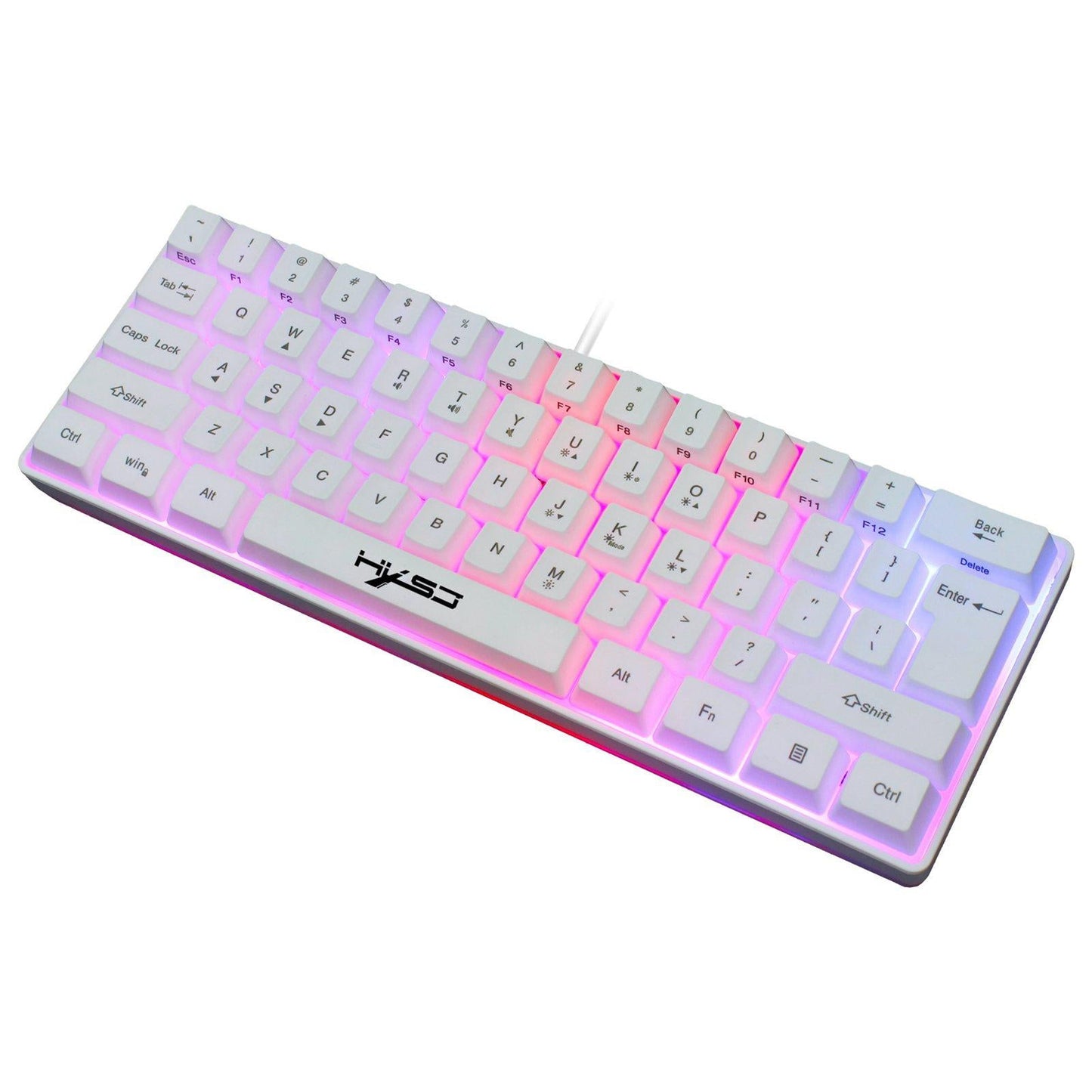 Mini Wired Keyboard RGB Backlit Multi Color 61 Keys Programmable for Laptops White V700W+J900W
