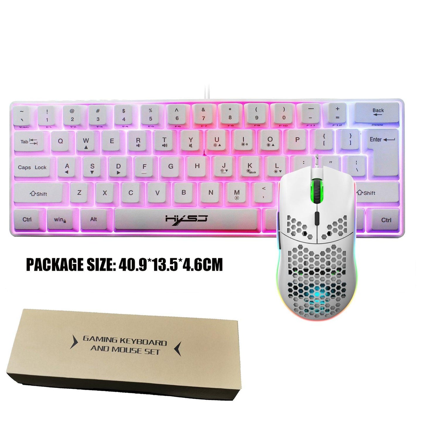 Mini Wired Keyboard RGB Backlit Multi Color 61 Keys Programmable for Laptops White V700W+J900W