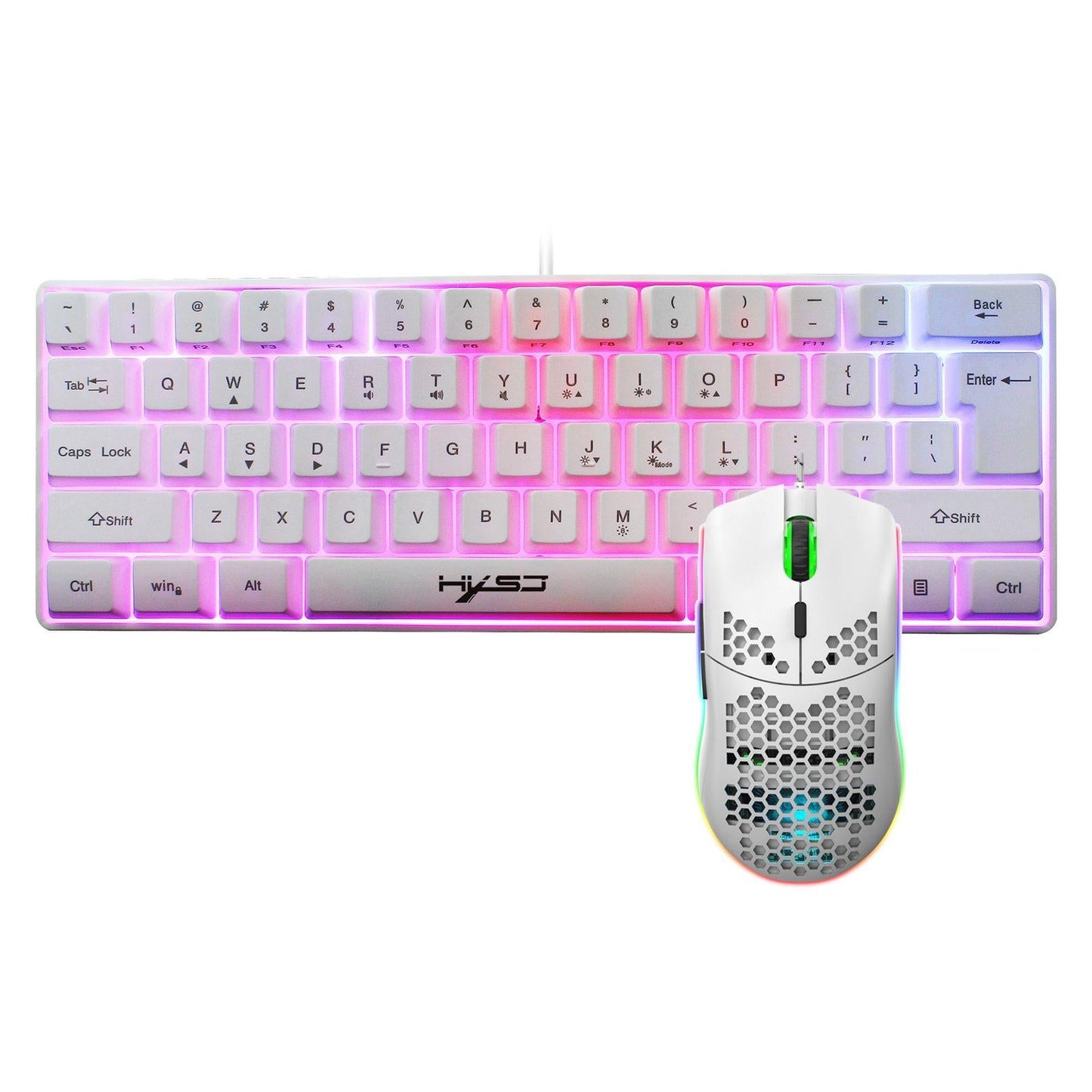 Mini Wired Keyboard RGB Backlit Multi Color 61 Keys Programmable for Laptops White V700W+J900W