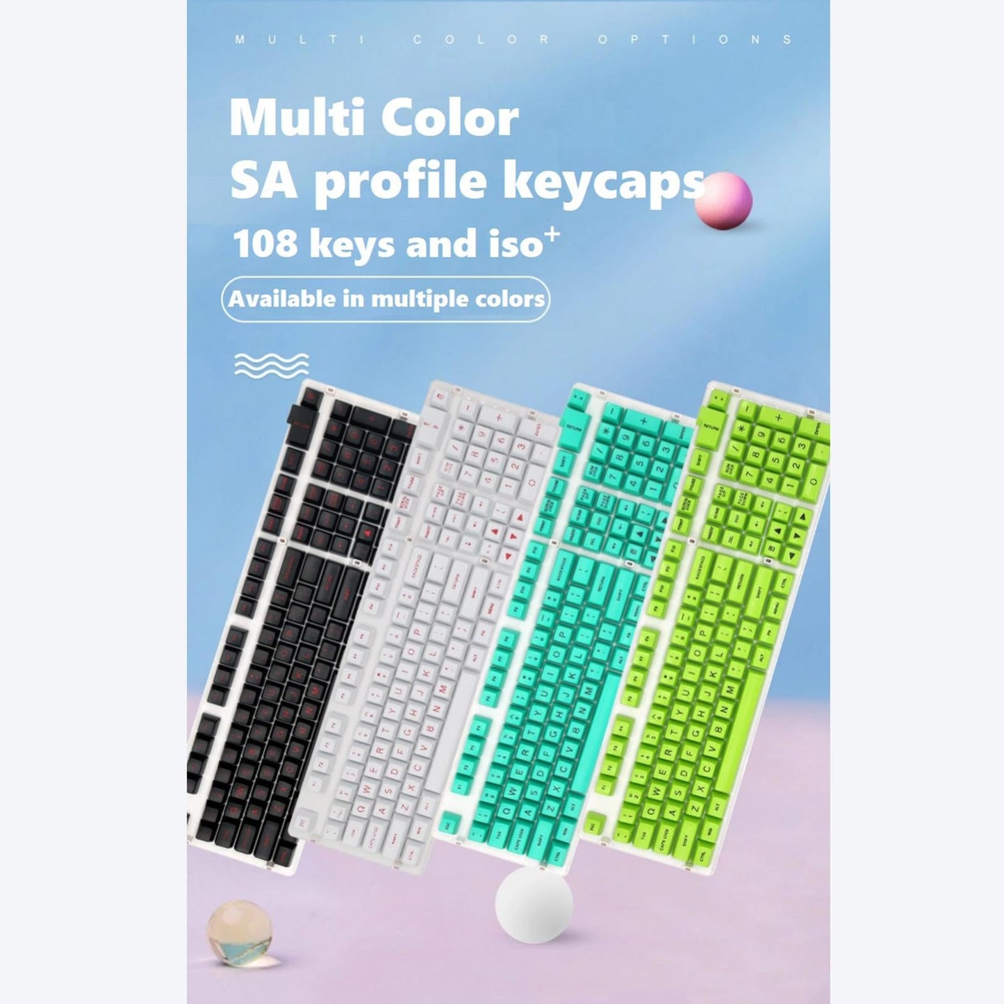 SA Profile 108 Keys Set Keycaps for Mechanical Keyboard Green Black Letters