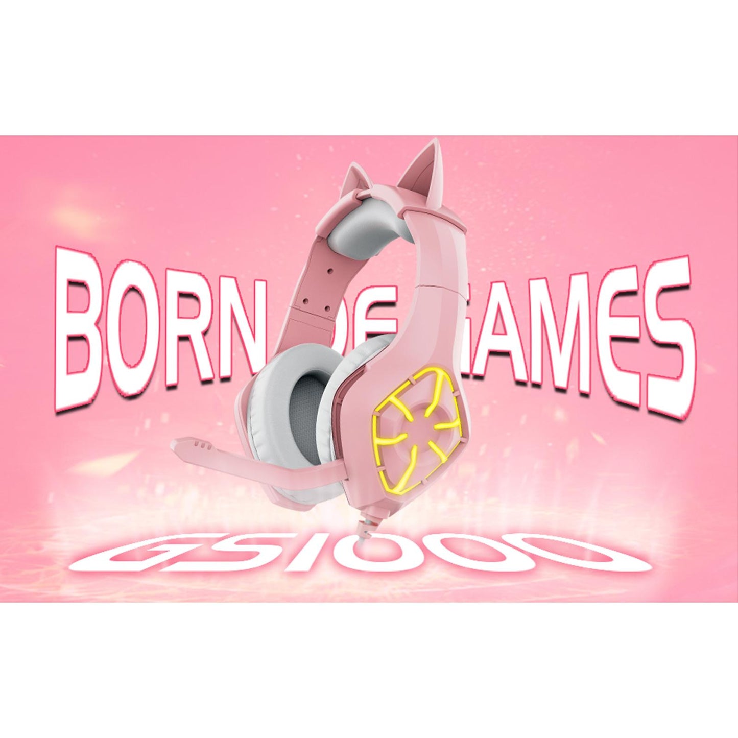 Gaming Headset with Pink Cat Ear Soft Earmuffs 3.5mm for Mobile Phone Laptop