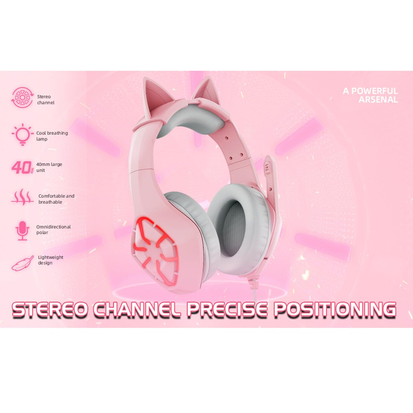 Gaming Headset with Pink Cat Ear Soft Earmuffs 3.5mm for Mobile Phone Laptop