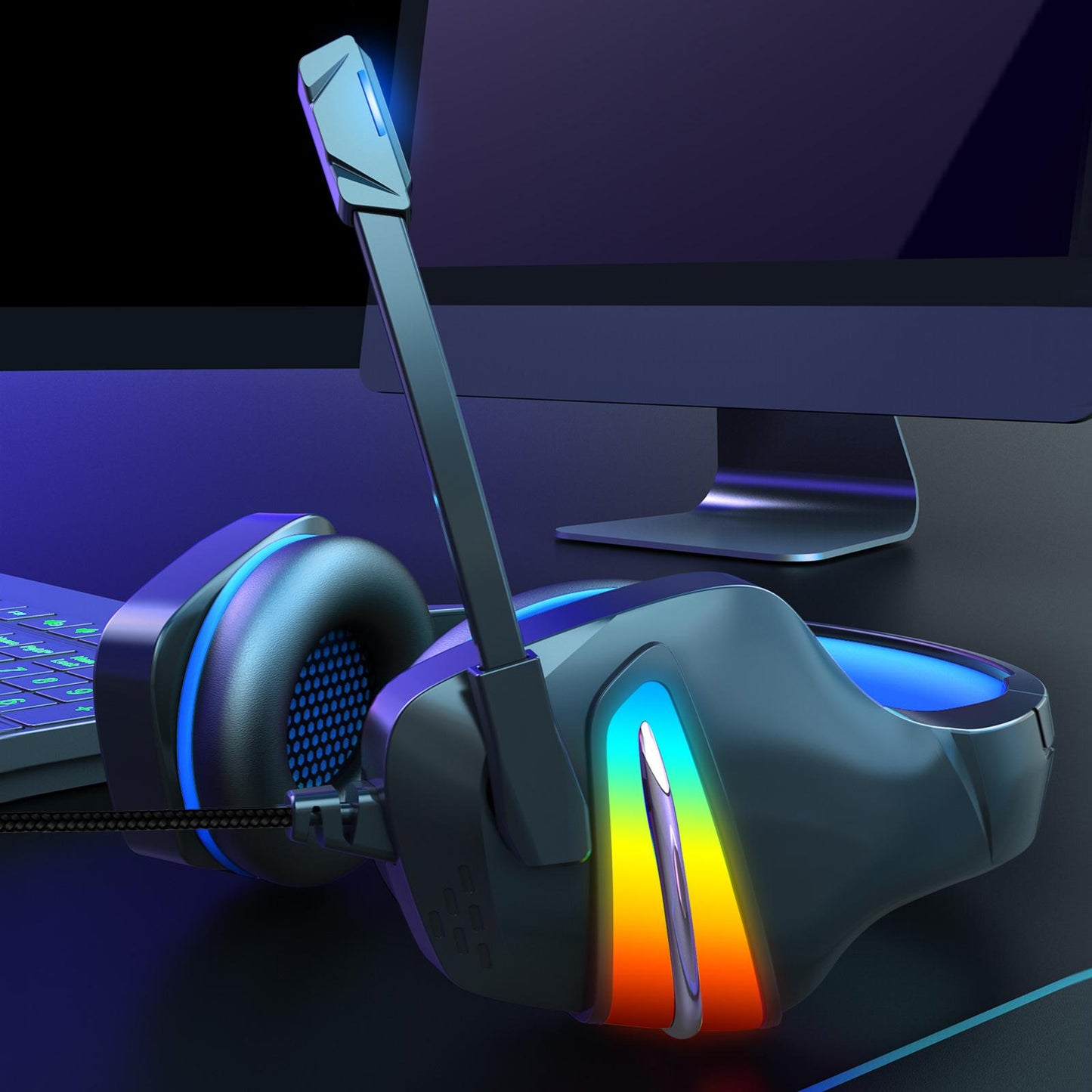 Gaming Headset Stereo Comfortable Over-Ear for Laptop Competition Movie Dark Blue