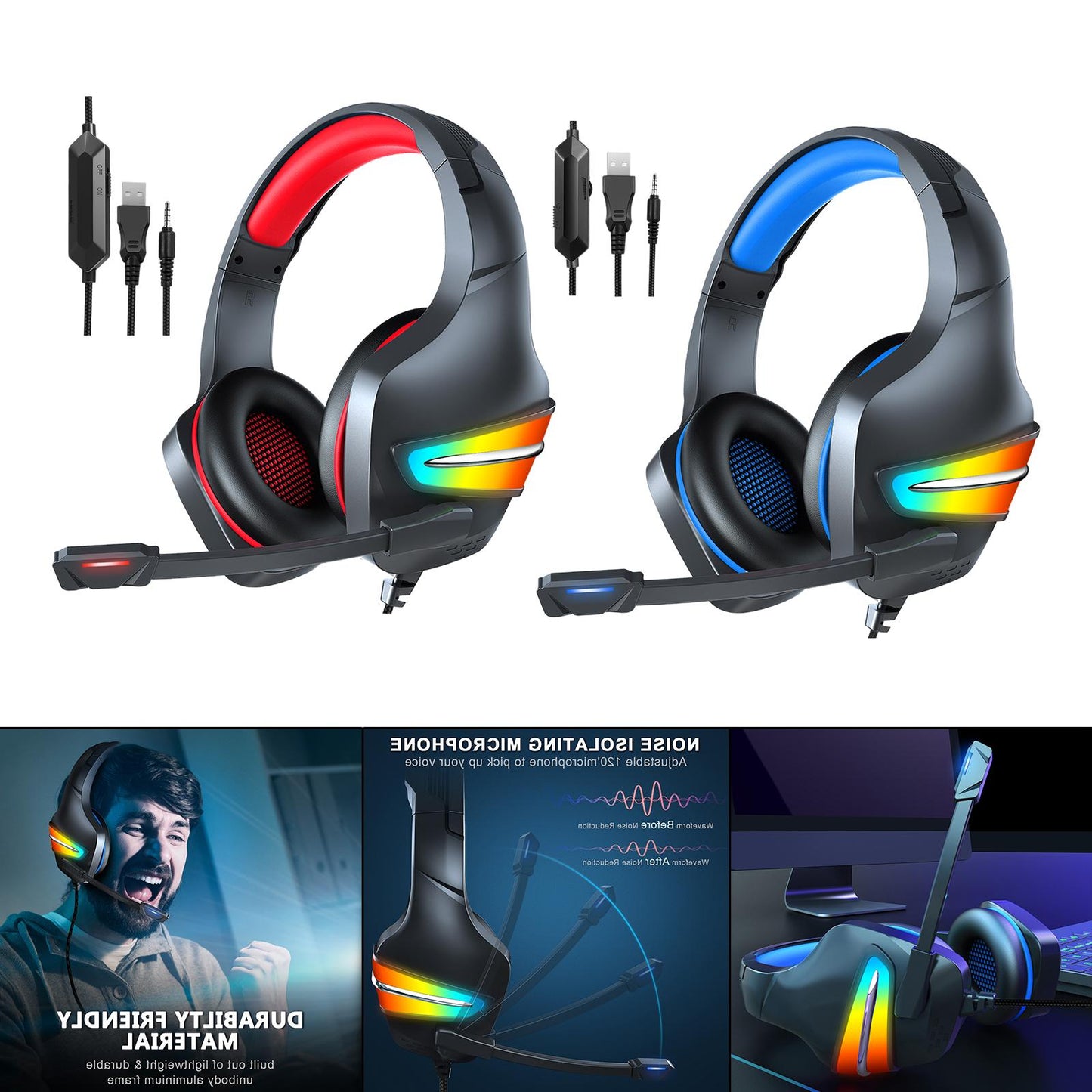 Gaming Headset Stereo Comfortable Over-Ear for Laptop Competition Movie Dark Blue