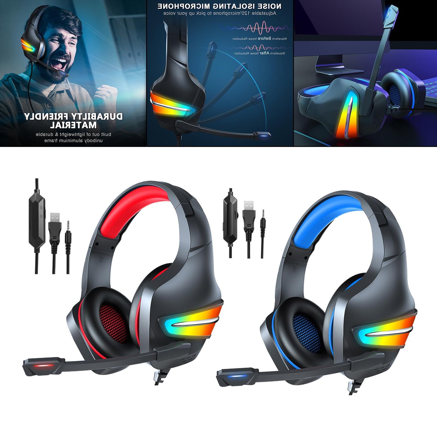 Gaming Headset Stereo Comfortable Over-Ear for Laptop Competition Movie Dark Blue