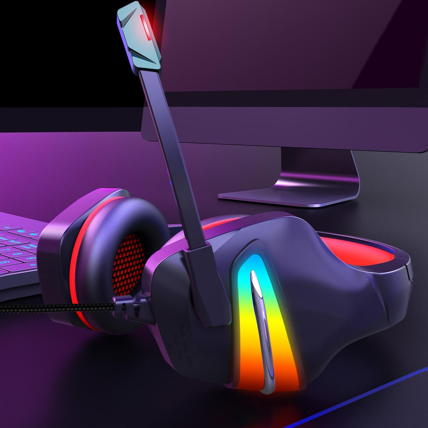 Gaming Headset Stereo Comfortable Over-Ear for Laptop Competition Movie Black Red