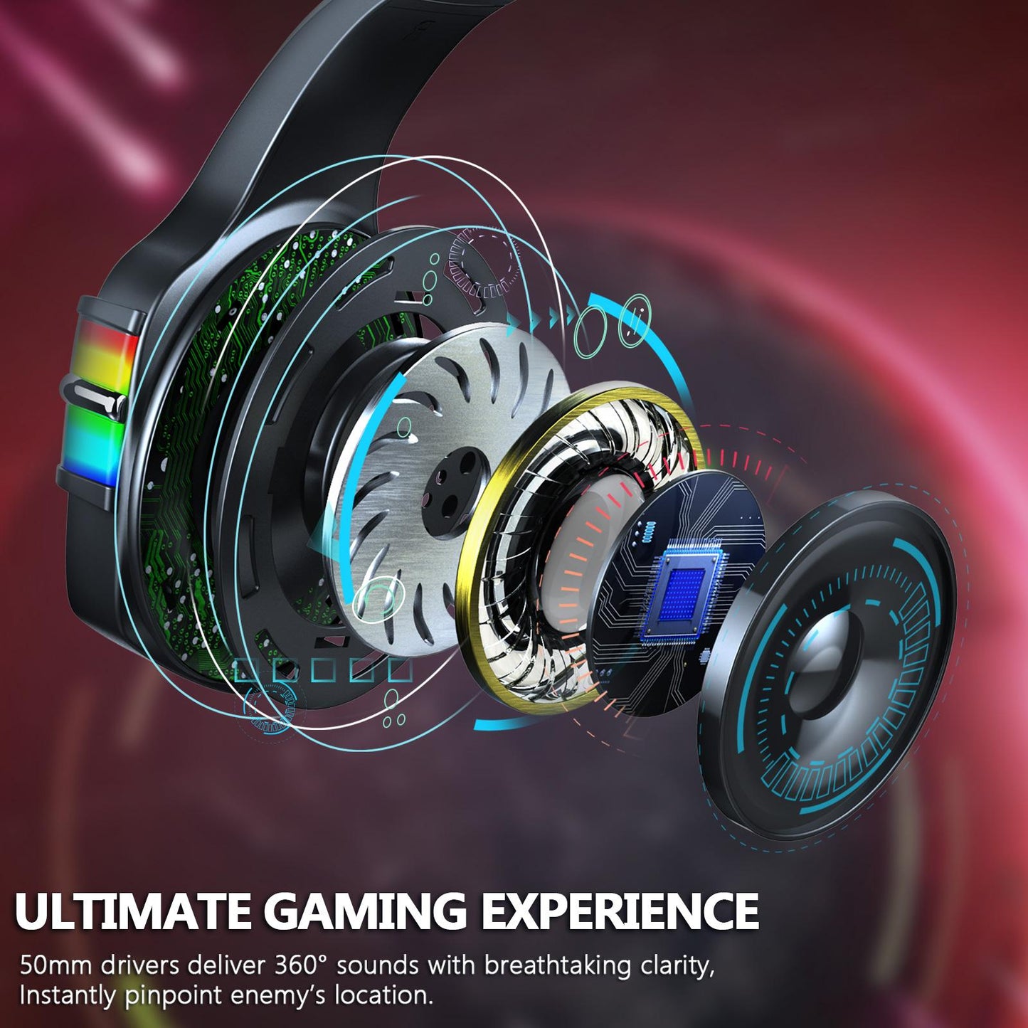 Gaming Headset Stereo Comfortable Over-Ear for Laptop Competition Movie Black Red