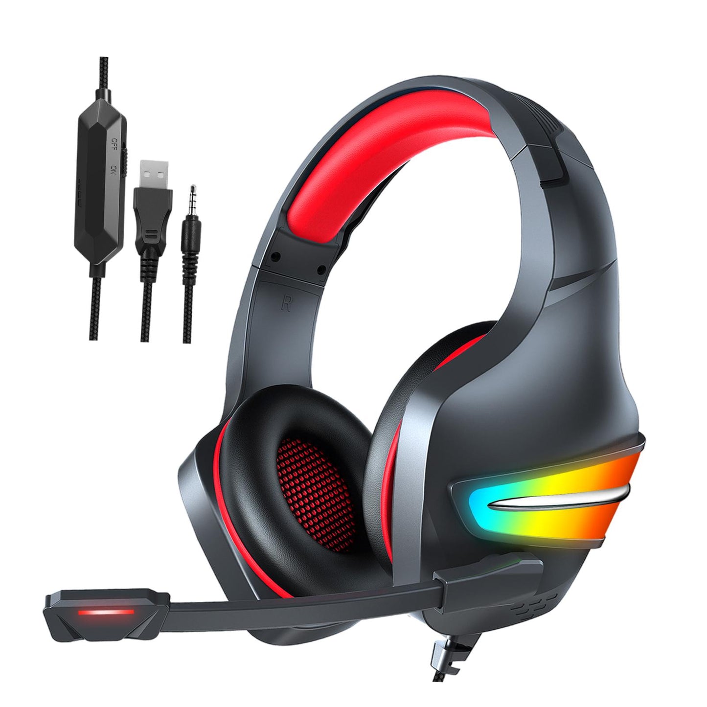 Gaming Headset Stereo Comfortable Over-Ear for Laptop Competition Movie Black Red