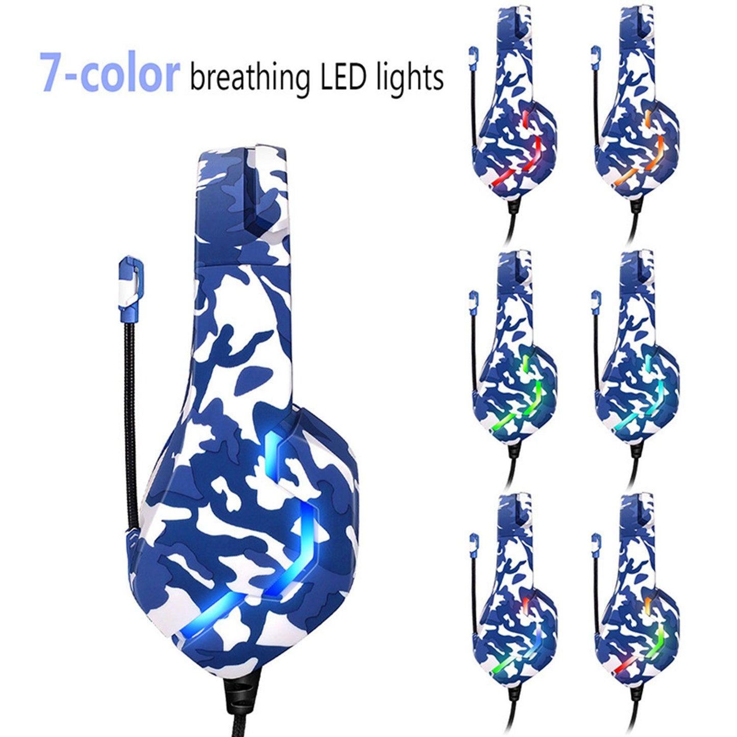 Gaming Headset Bass Eating Chicken Over-Ear Wired for Laptop Computer Music Camouflage Blue